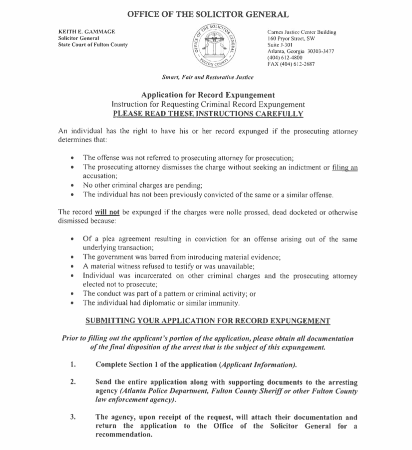 Application for Record Expungement